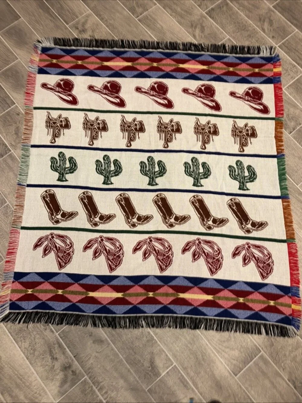 Biederlack VTG Southwestern Cowboy, Cactus Aztec Reversible Fringe Throw